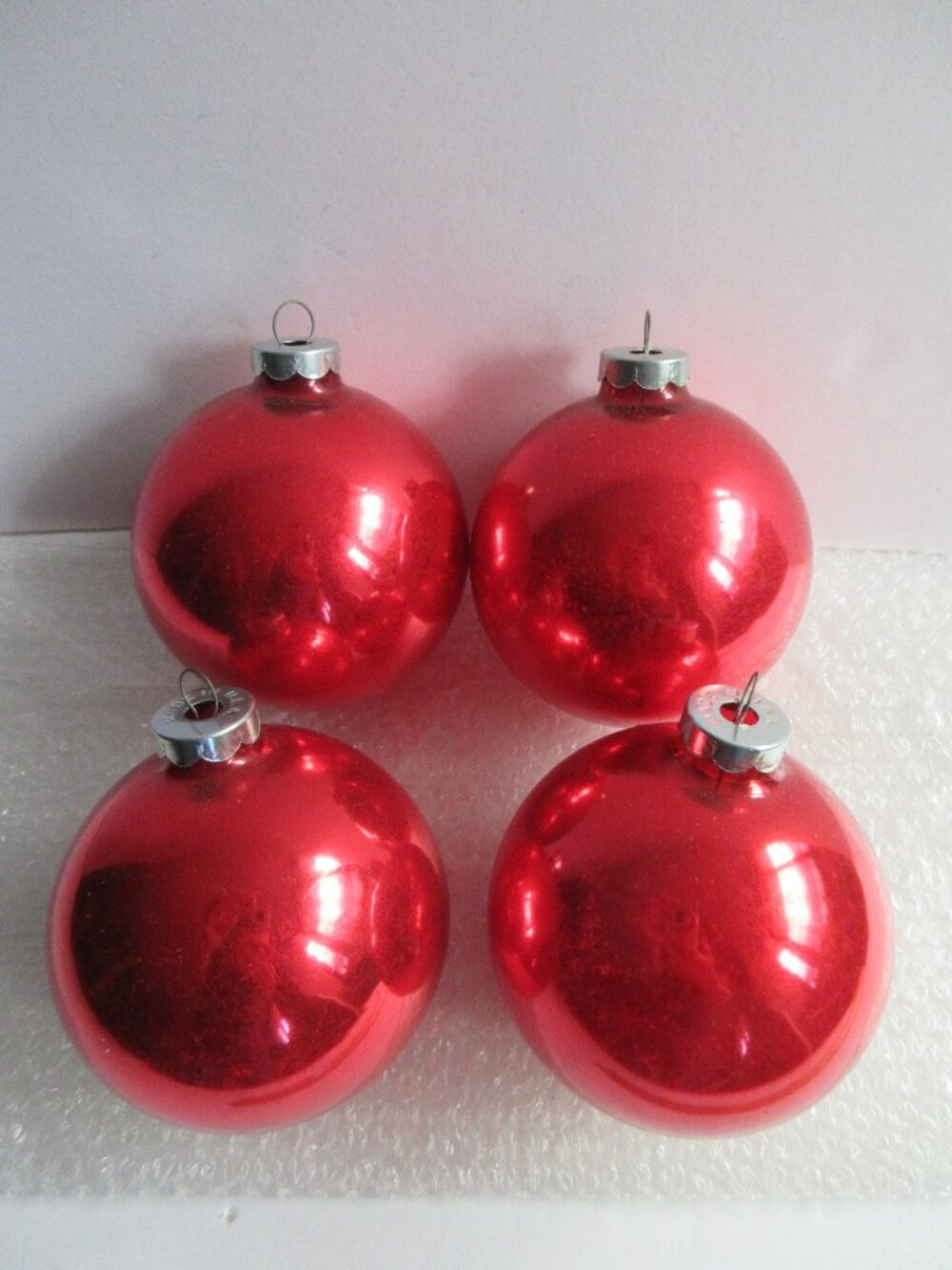 4 Jumbo Glass Ornaments Large (3") Red Made in USA Vintage